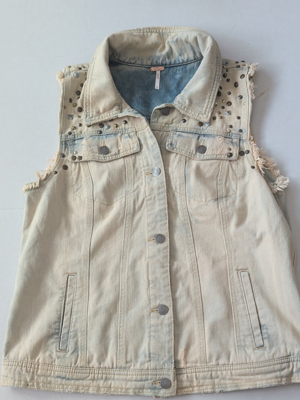 Free People Light Blue Denim Jacket with Metal Nameplate